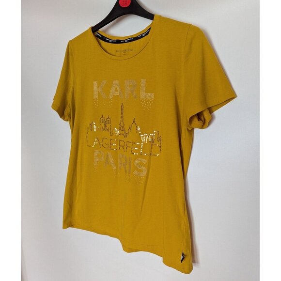 Karl Lagerfield Paris Gold Graphic Print T-Shirt Size Medium - Picture 1 of 7